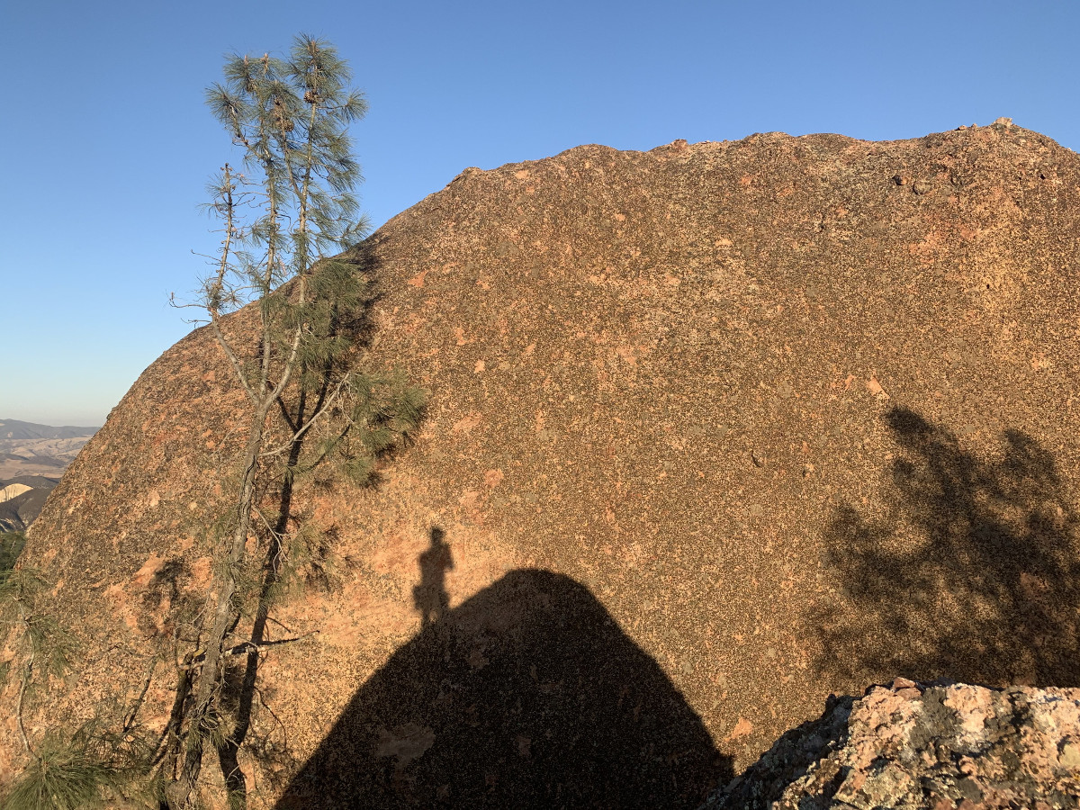 Brenton Salmi's shadow from Bynum's Spire cast onto Tuff Dome'.