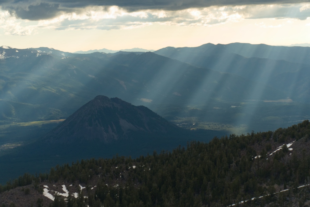 The view looking down from the Mt. Shasta trail leading to Hidden Valley camp.