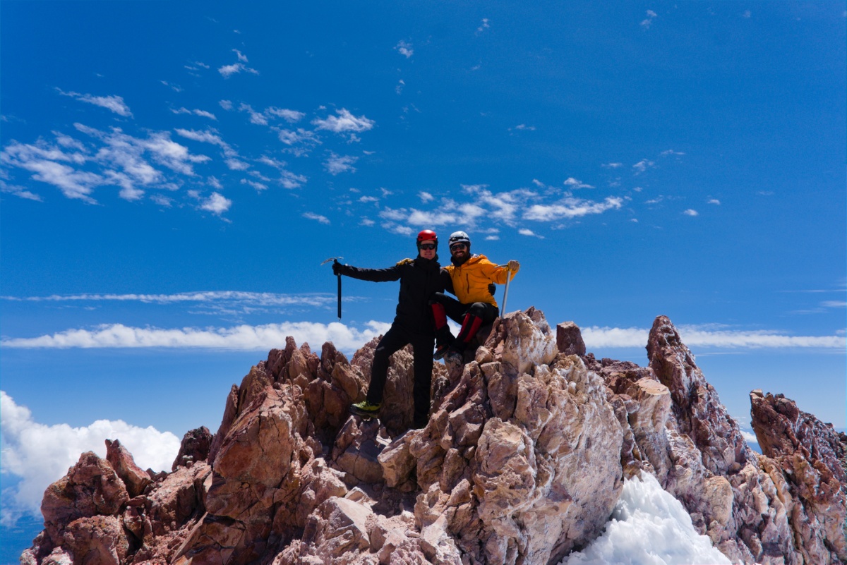 My climbing partner and I on the summit of Mt. Shasta July 2019.